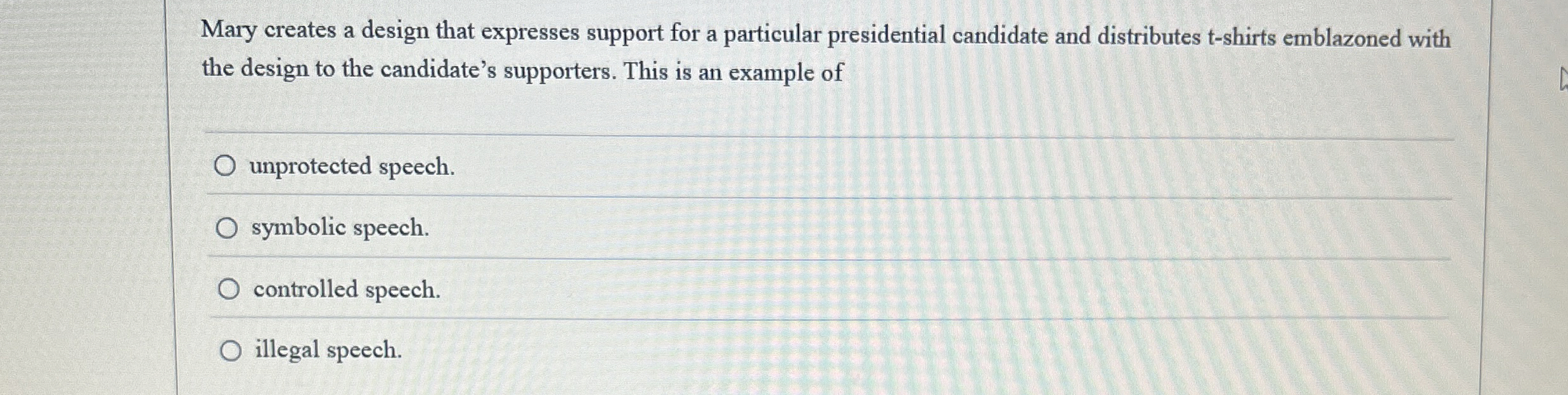  Mary creates a design that expresses support for a particular presidential