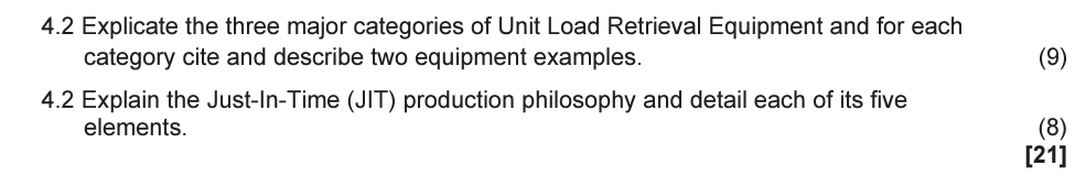  4.2 Explicate the three major categories of Unit Load Retrieval Equipment