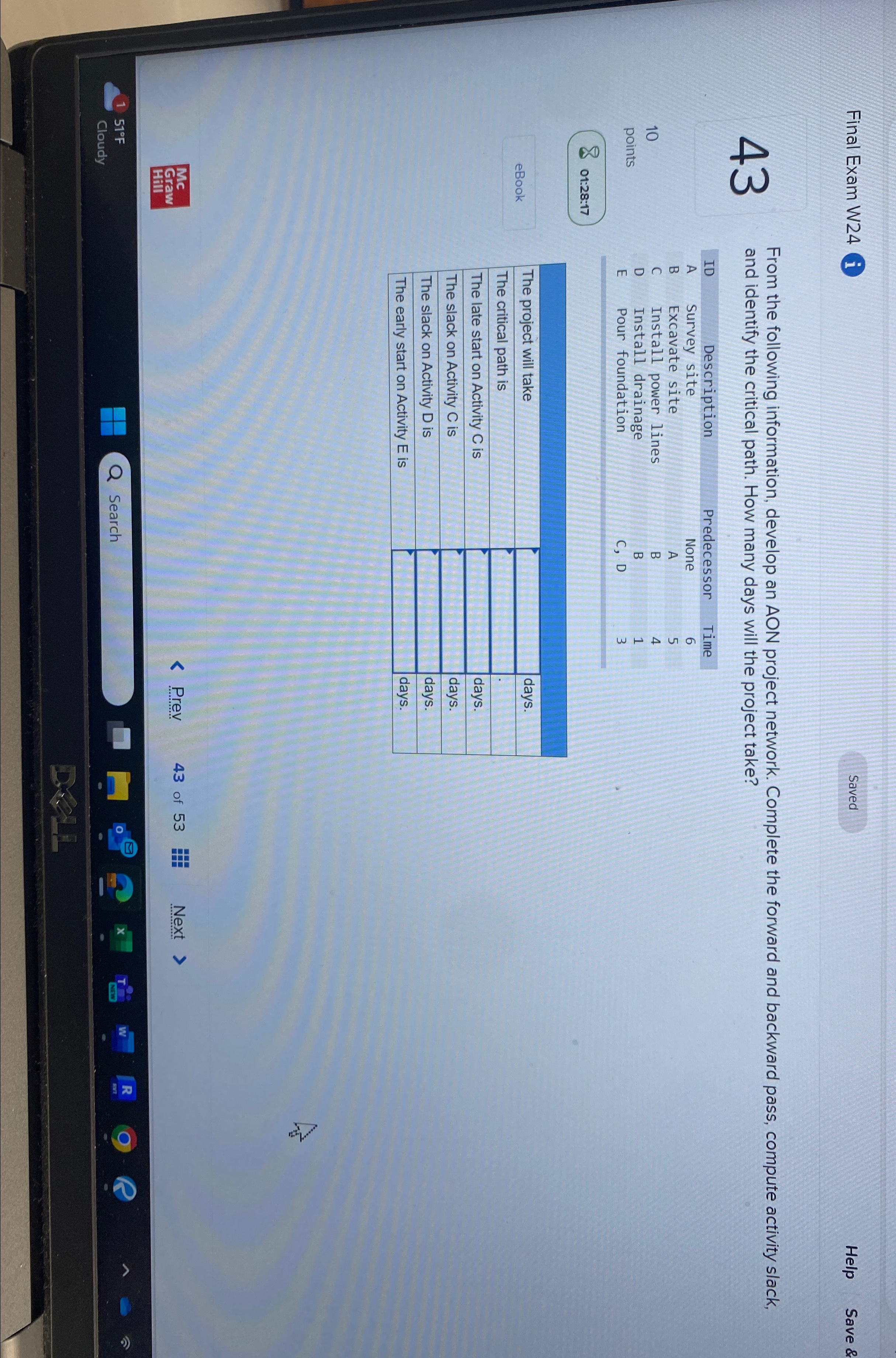  Final Exam W24 Saved Help Save & From the following information,