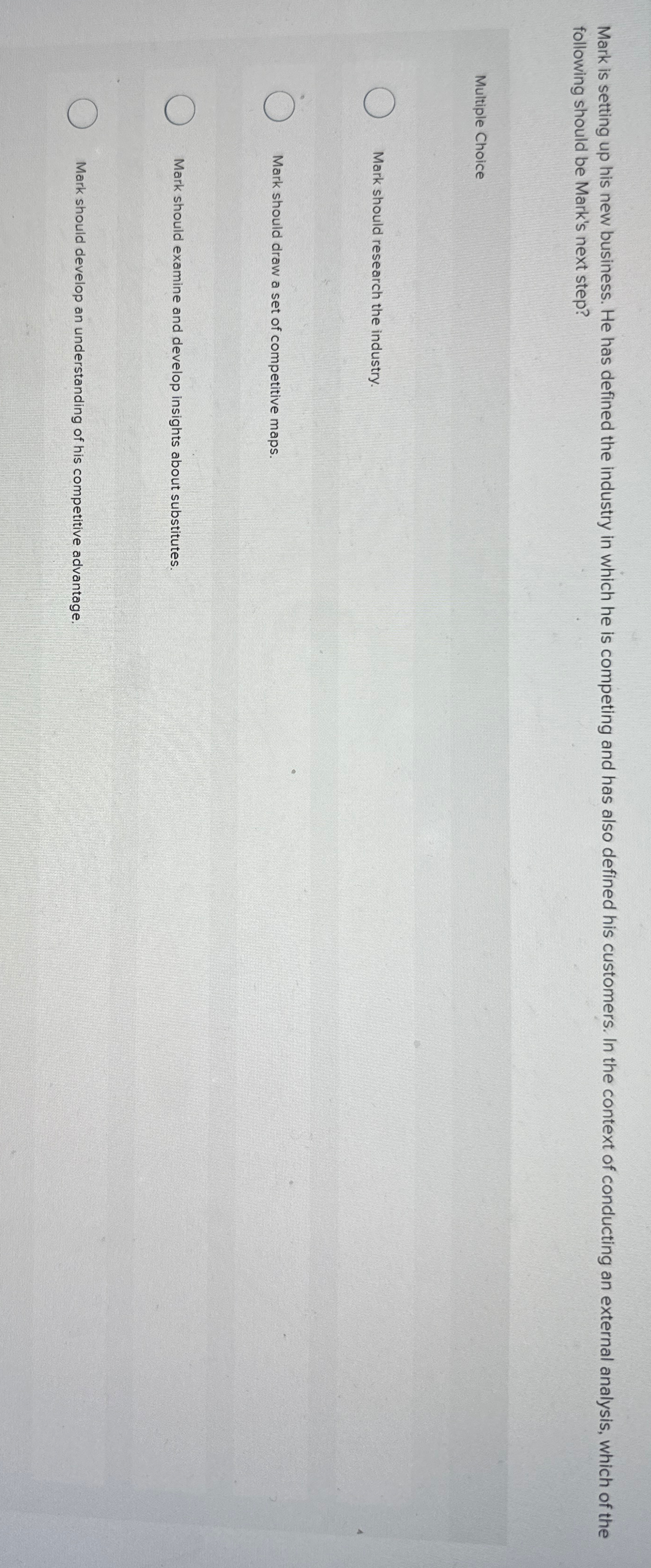  Mark is setting up his new business. He has defined the