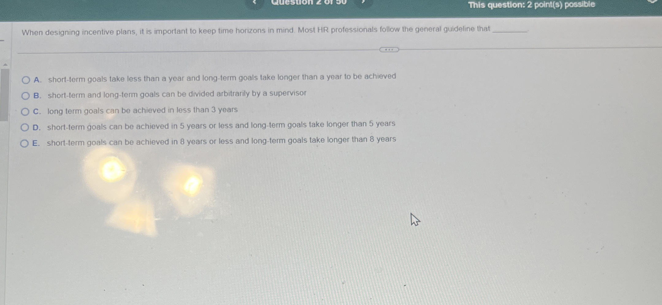  When designing incentive plans, it is important to keep time horizons