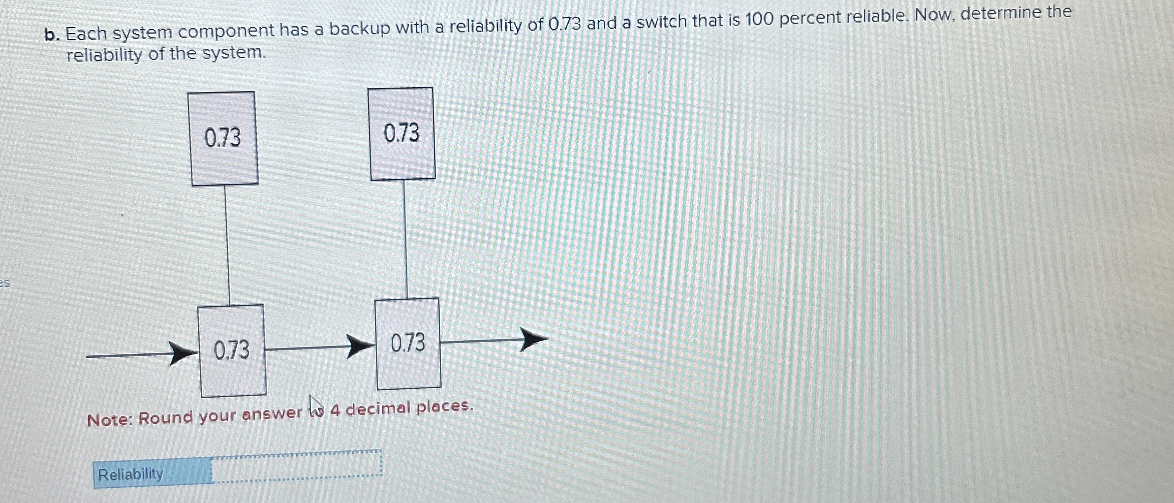  b. Each system component has a backup with a reliability of