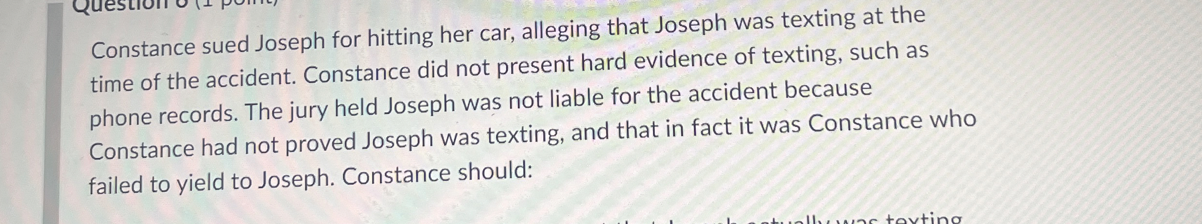  Question 15(1 point) Boston files his lawsuit against Mallory in a