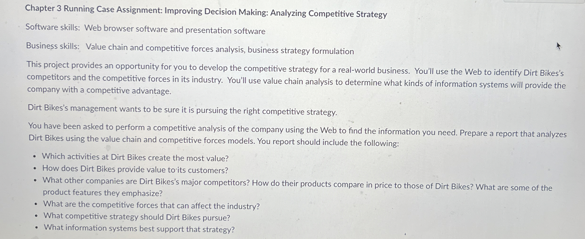  Chapter 3 Running Case Assignment: Improving Decision Making: Analyzing Competitive Strategy