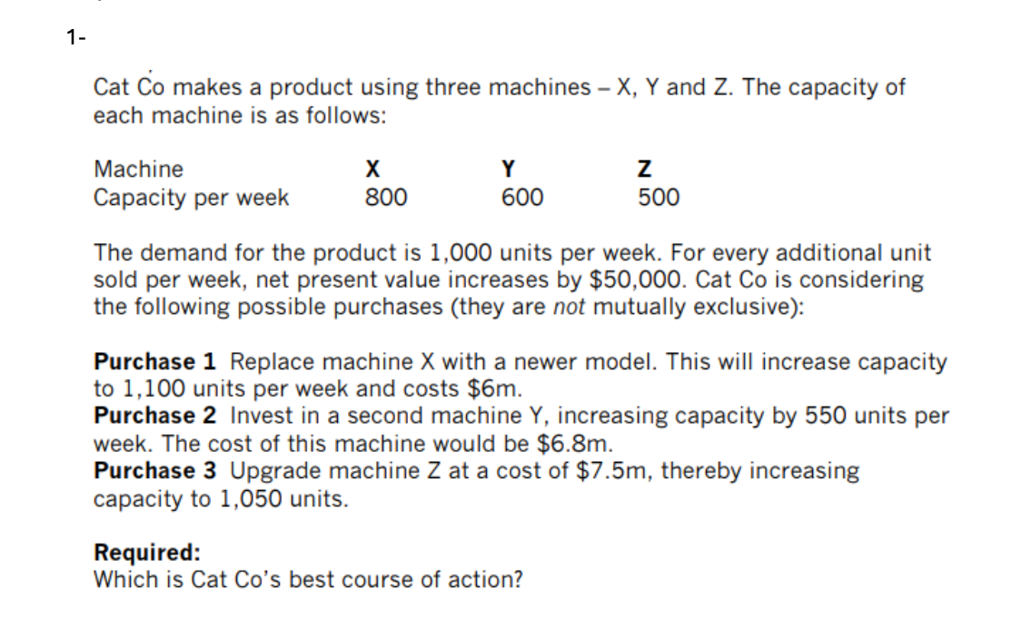 \(1-\) Cat \(\dot{C}\) makes a product using three machines \(-X, Y