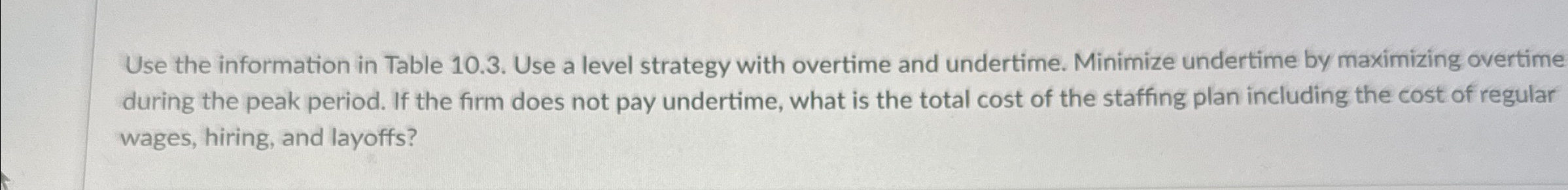  Use the information in Table 10.3. Use a level strategy with