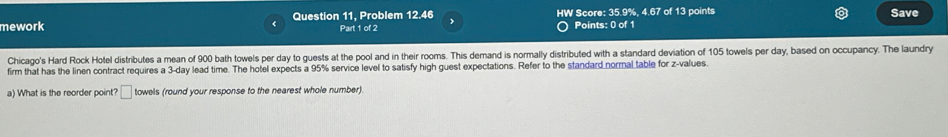  Question 11, Problem 12.46 HW Score: 35.9%,4.67 of 13 points Part