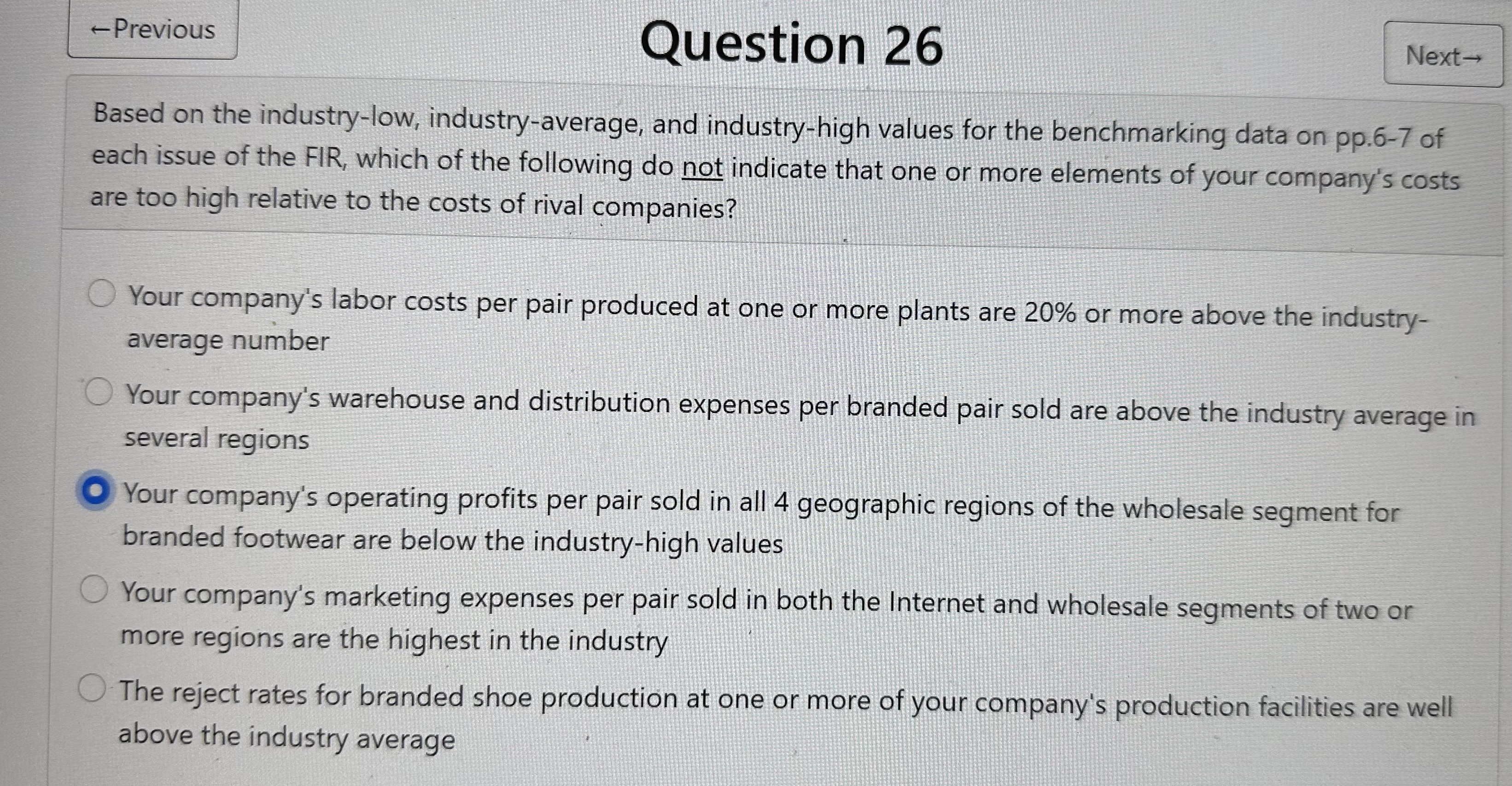  Based on the industry-low, industry-average, and industry-high values for the benchmarking