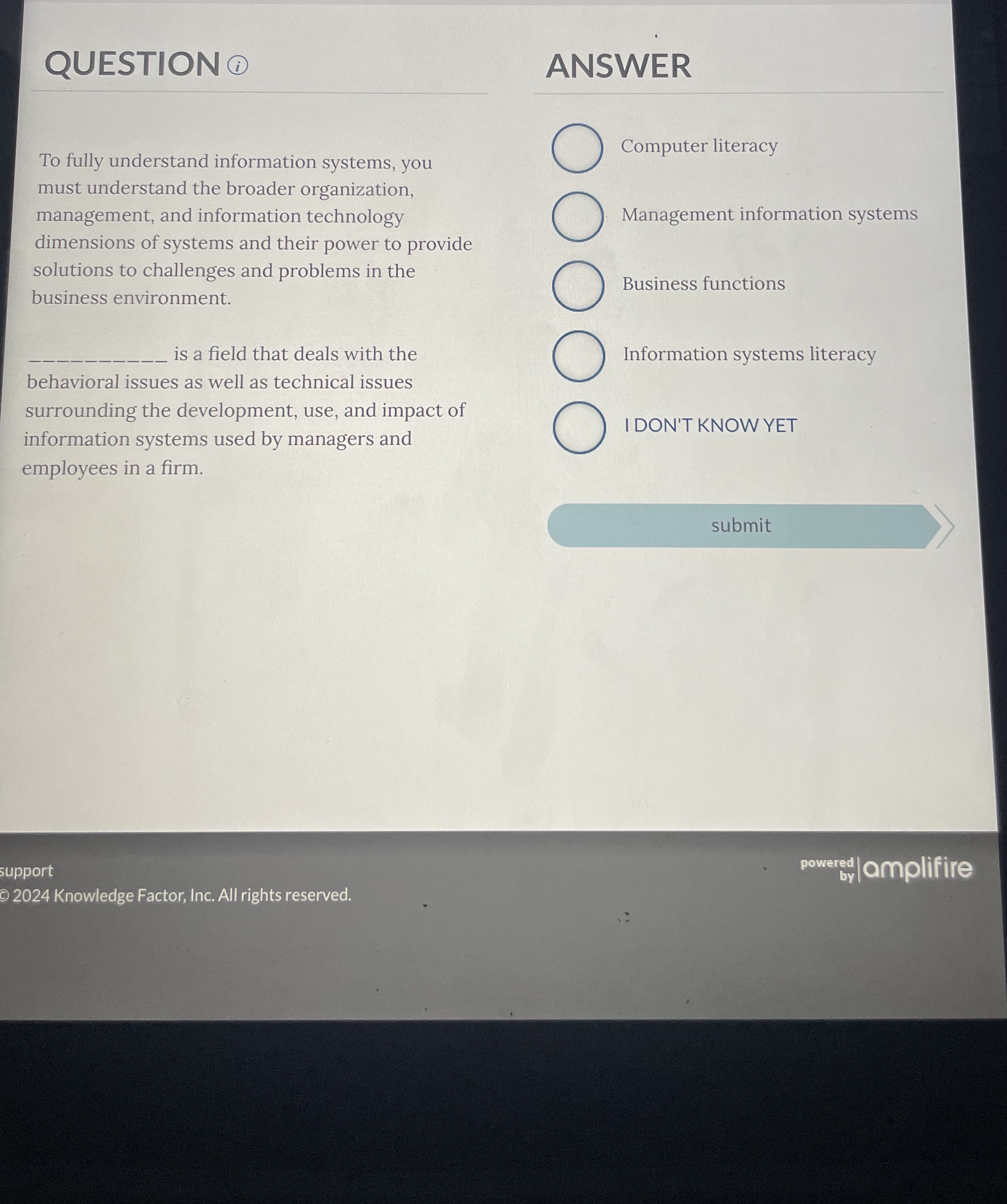  QUESTION (i) ANSWER To fully understand information systems, you must understand
