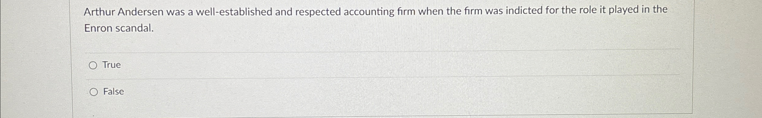  Arthur Andersen was a well-established and respected accounting firm when the