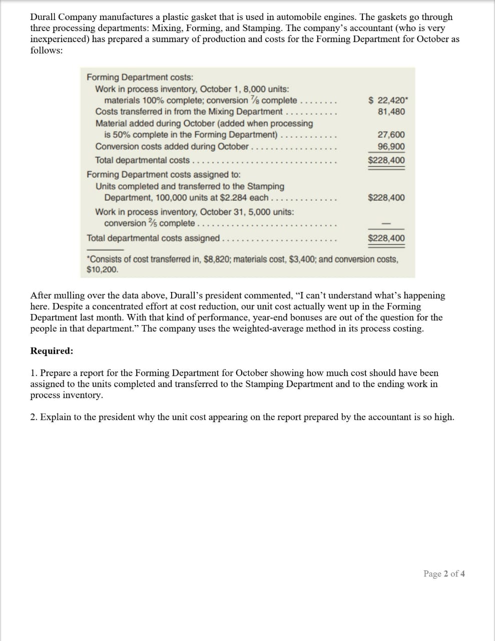 Please answer this question only Part 2: The calculated values of part