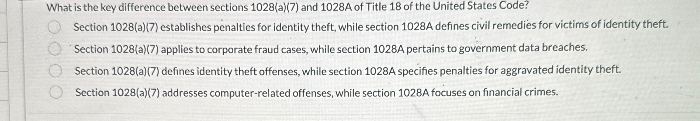  What is the key difference between sections 1028(a)(7) and 1028A of