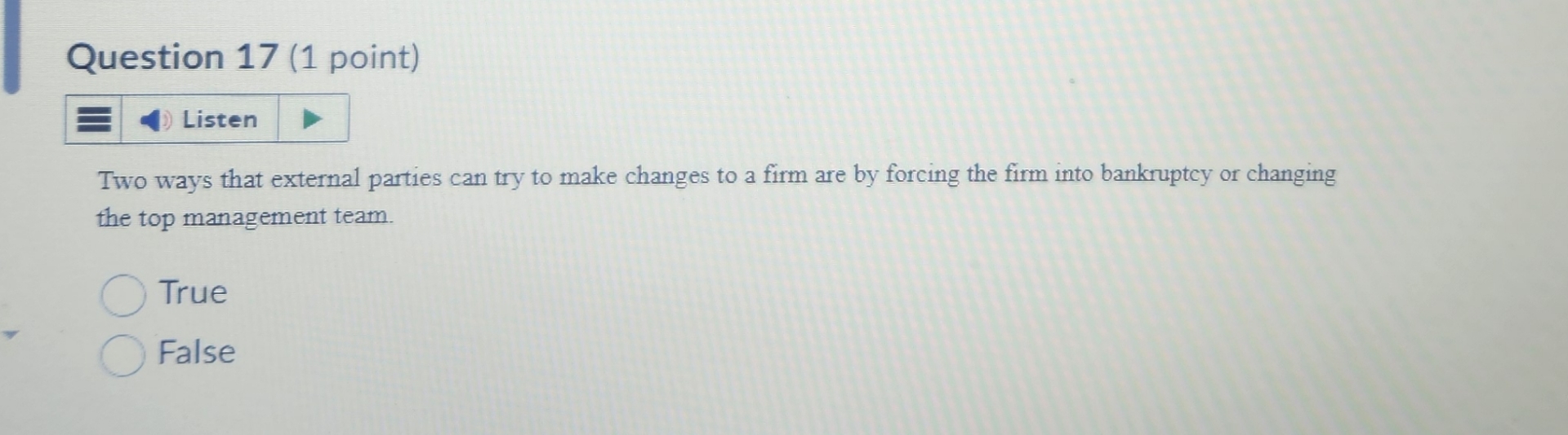  Question 17(1 point) Two ways that external parties can try to