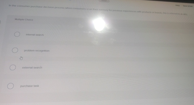  Mutriple Choico imernal search problem recognition external search purchase task 