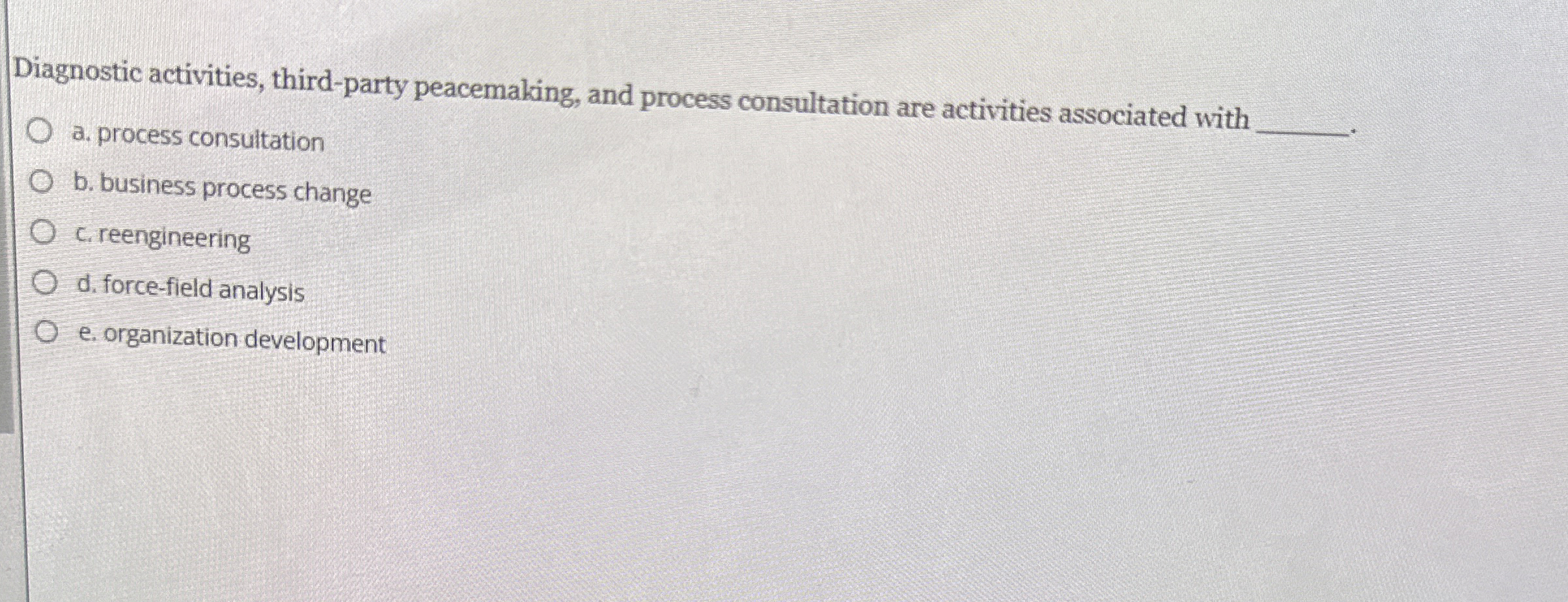  Diagnostic activities, third-party peacemaking, and process consultation are activities associated with