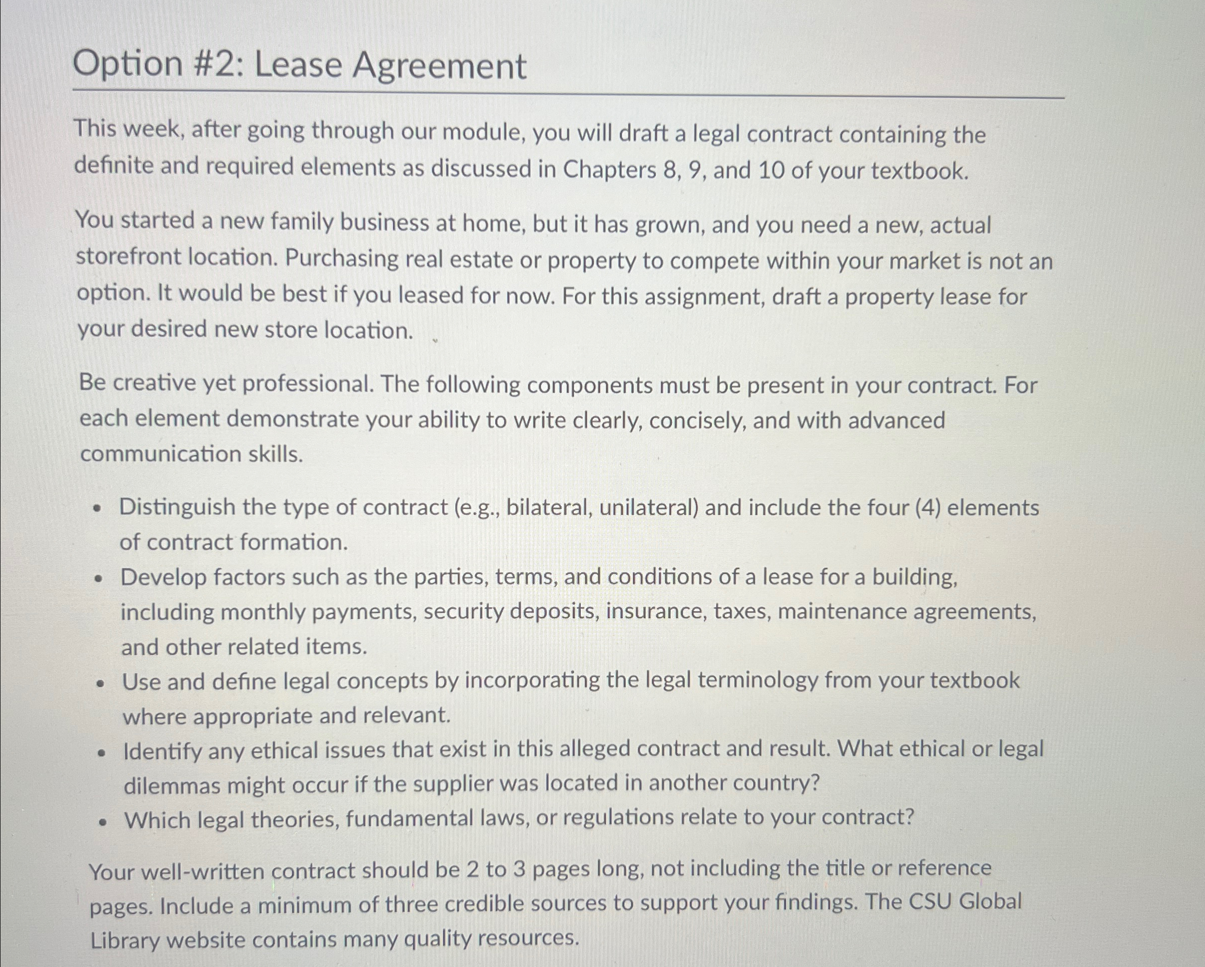  Option #2: Lease Agreement This week, after going through our module,