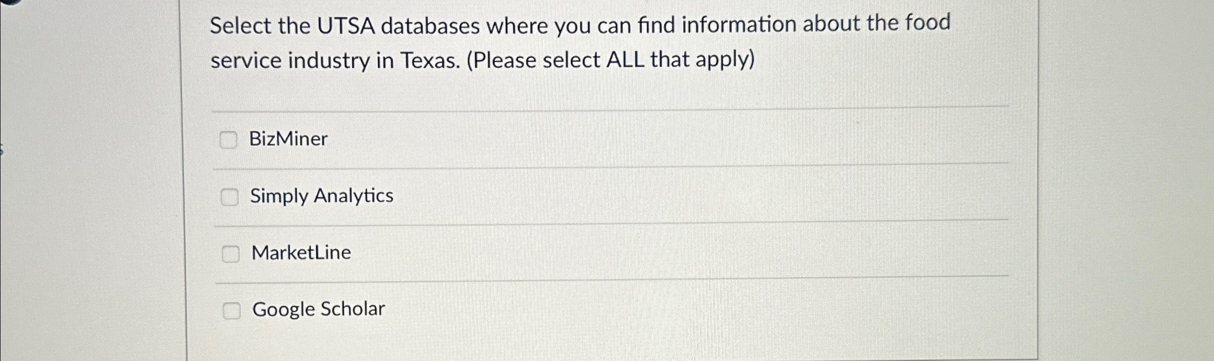  Select the UTSA databases where you can find information about the
