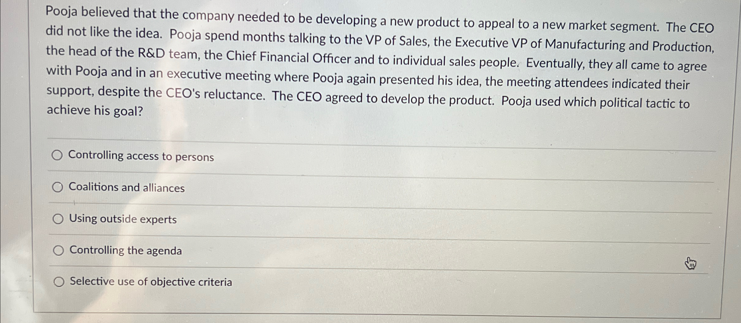  Pooja believed that the company needed to be developing a new