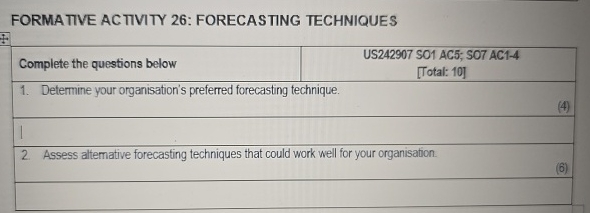  FORMA TIVE AC TIVITY 26: FORECASTING TECHNIQUES 