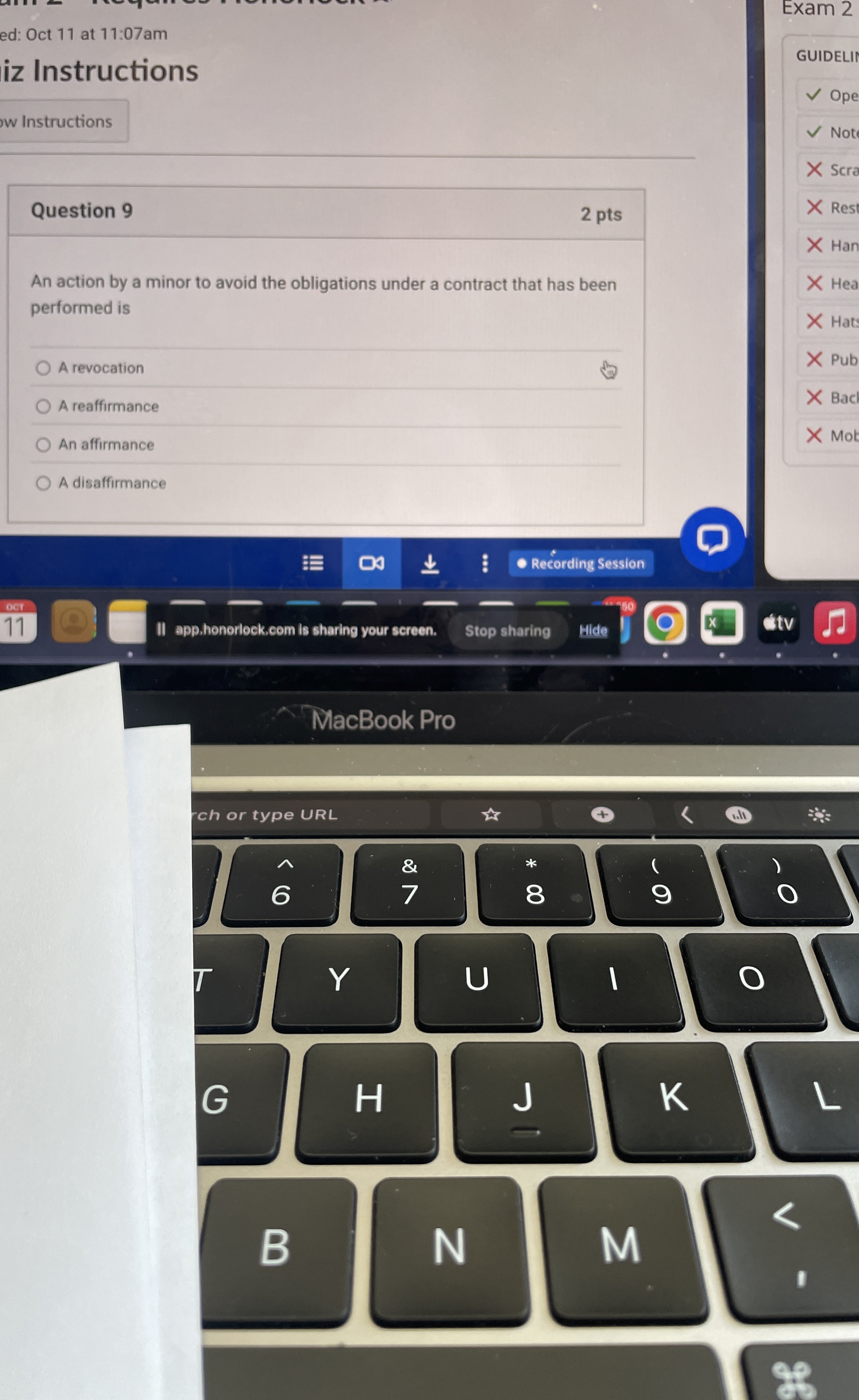  Question 9 An action by a minor to avoid the obligations