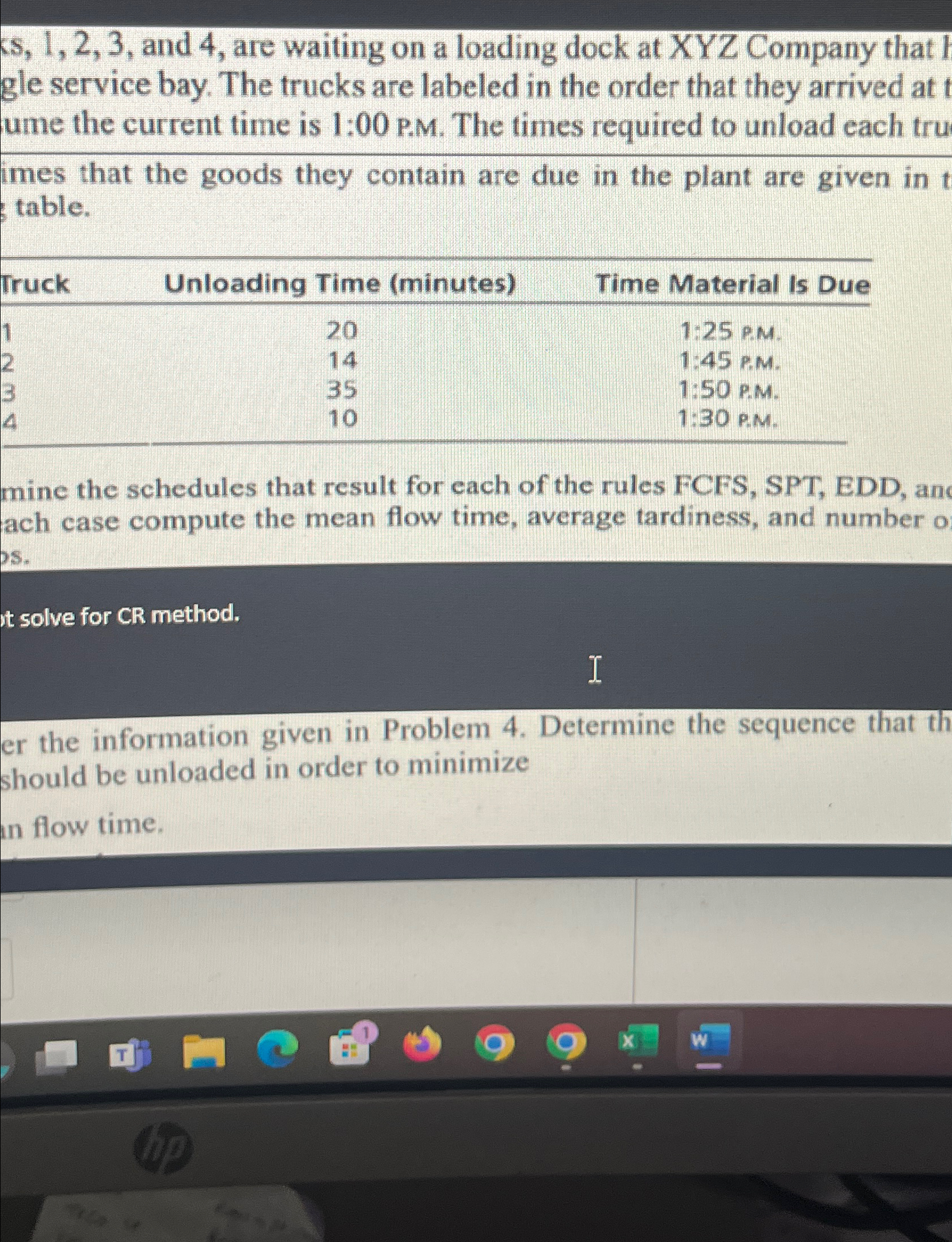  ks,1,2,3, and 4, are waiting on a loading dock at XYZ