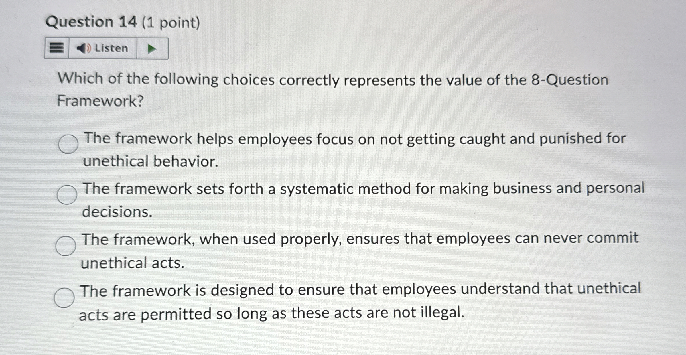  Question 14(1 point) ! Which of the following choices correctly represents