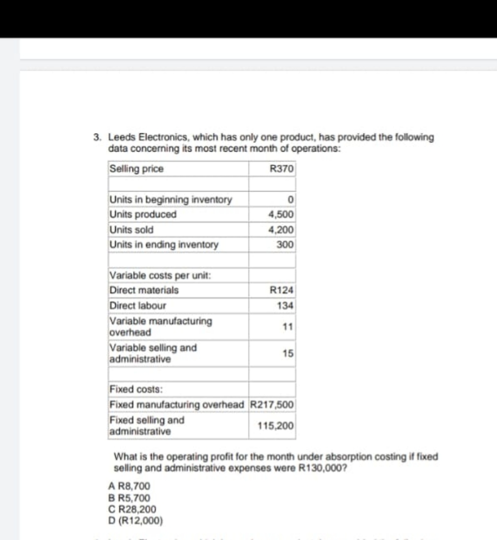 please help me with this question 3. Leeds Electronics, which has only