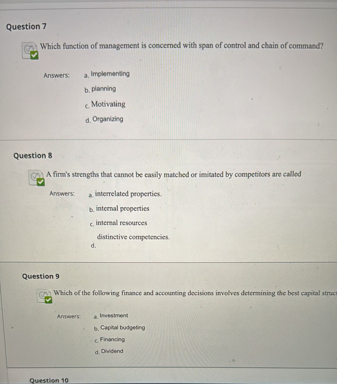  Question 7 Which function of management is concerned with span of