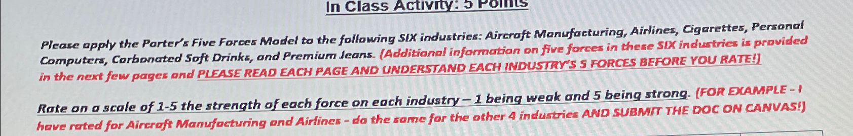  Please apply the Parter's Five Forces Model to the following SIX