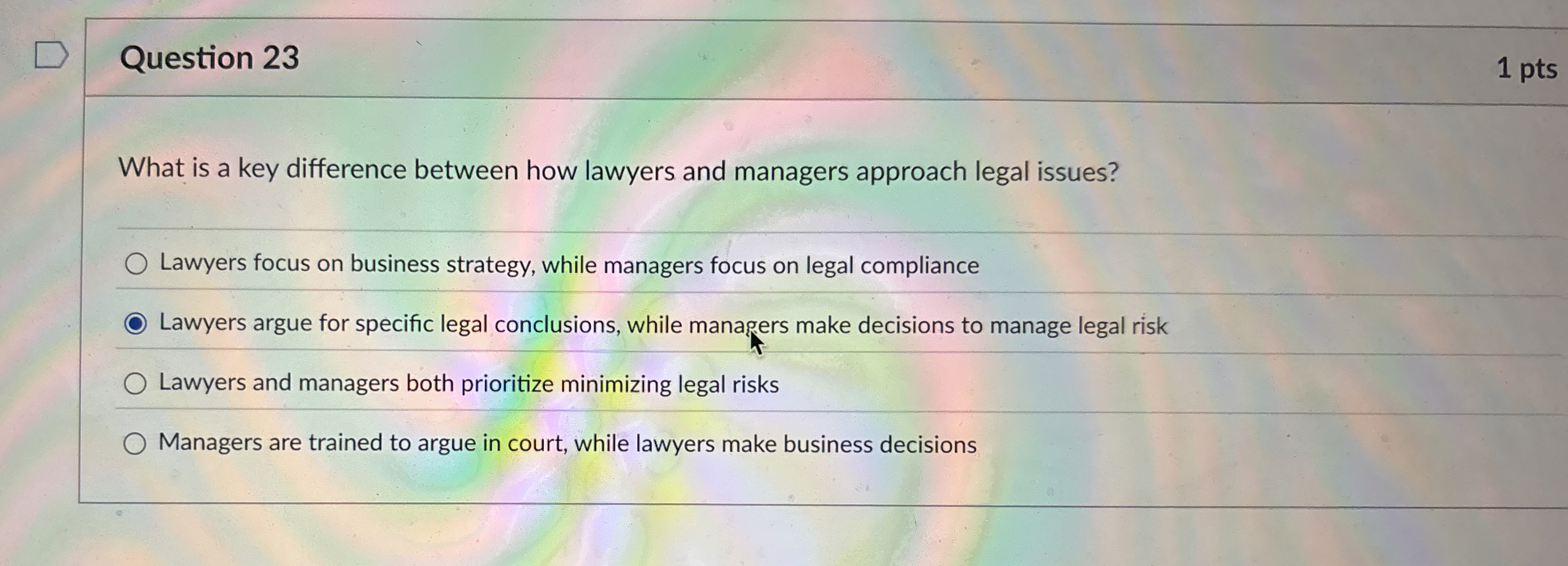  Question 23 What is a key difference between how lawyers and