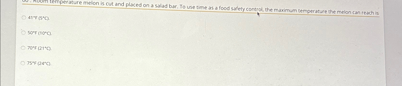  41F(5C), 50F(10C). 70F(21C). 75F(24C). 