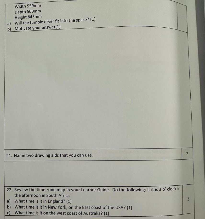  Width 559 mm Depth 500 mm Height 845 mm a) Will