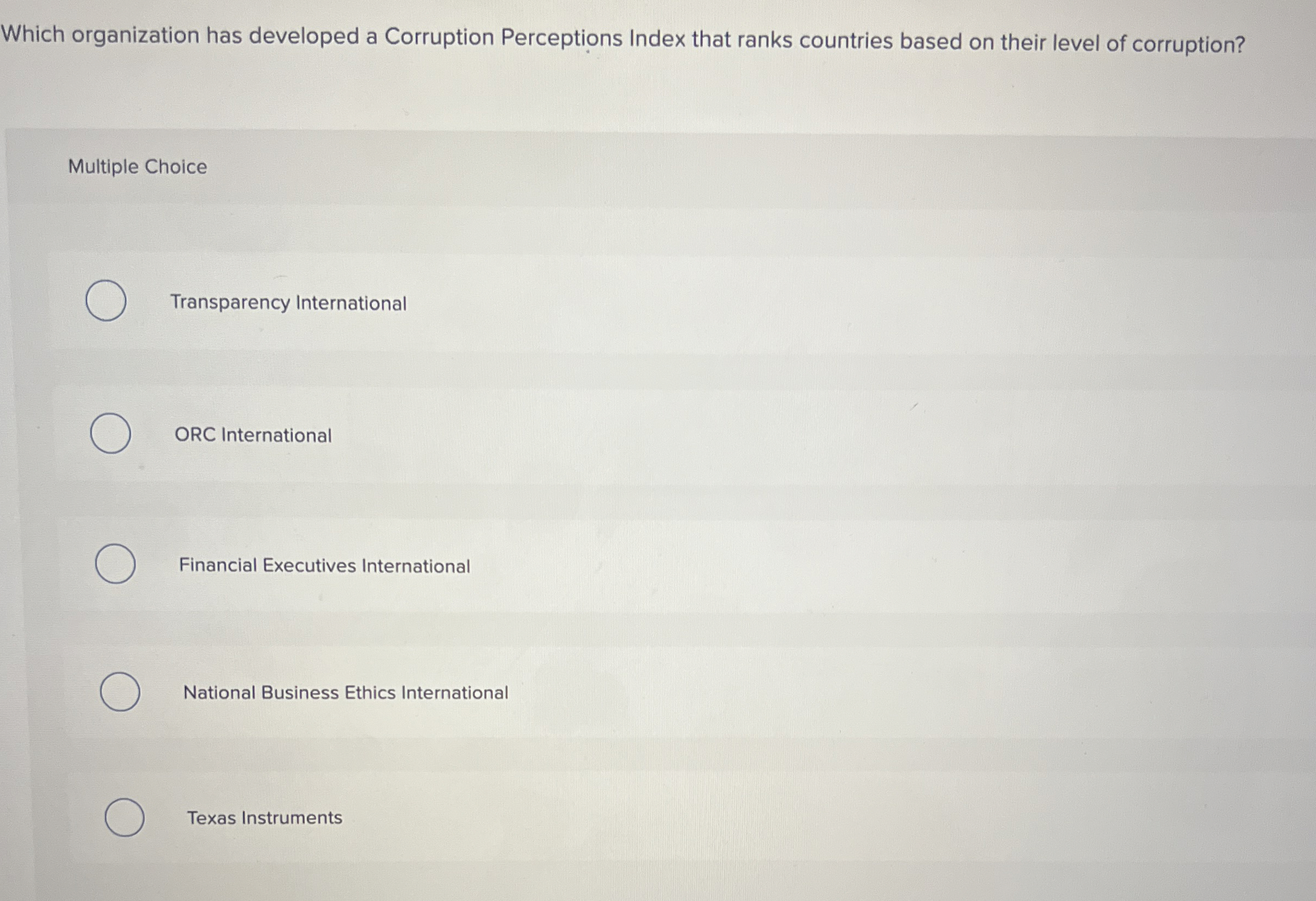  Which organization has developed a Corruption Perceptions Index that ranks countries