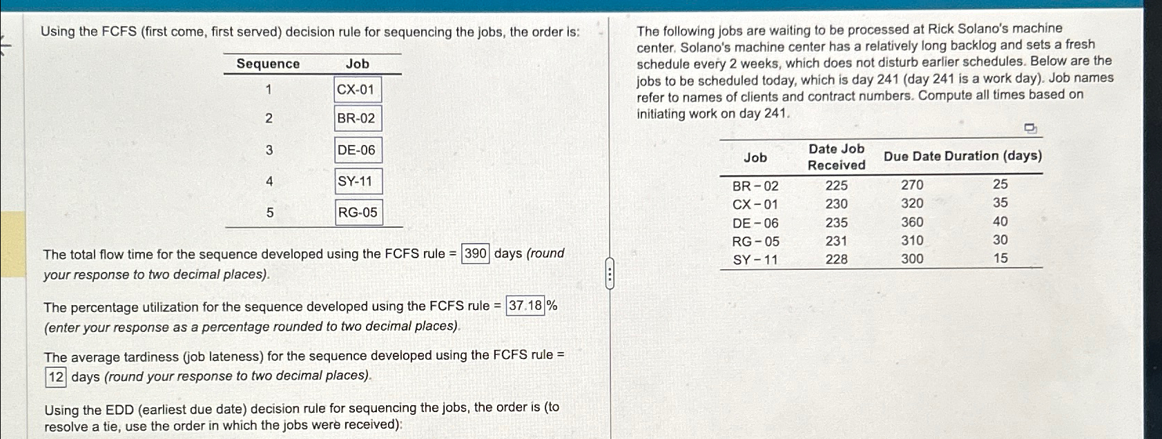  Using the FCFS (first come, first served) decision rule for sequencing
