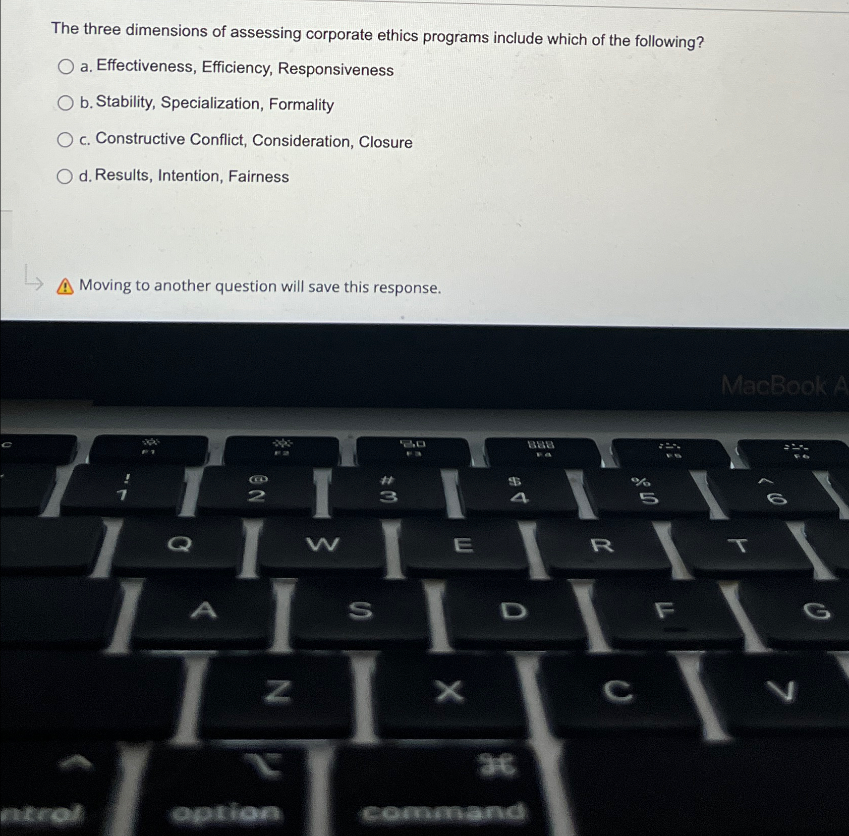  The three dimensions of assessing corporate ethics programs include which of