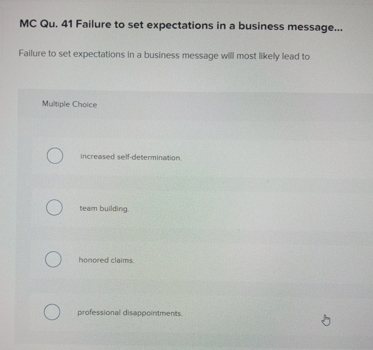  MC Qu.41 Failure to set expectations in a business message... Failure