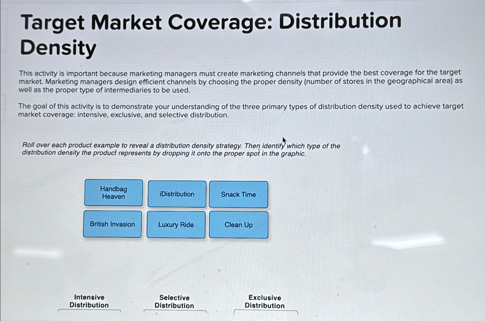  Target Market Coverage: Distribution Density This activity is important because marketing