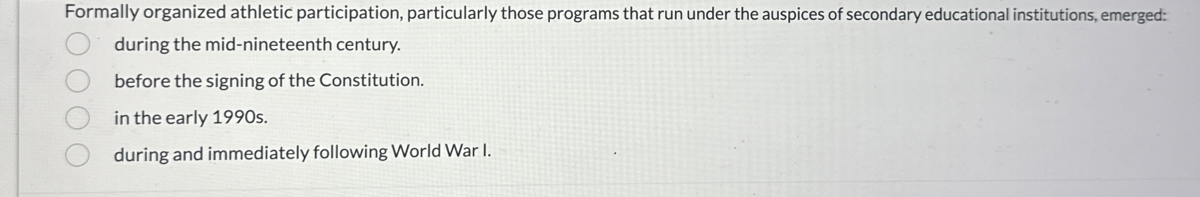 Formally organized athletic participation, particularly those programs that run under the