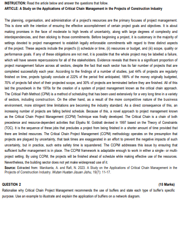  NSTRUCTION: Read the article below and answer the questions that folow.