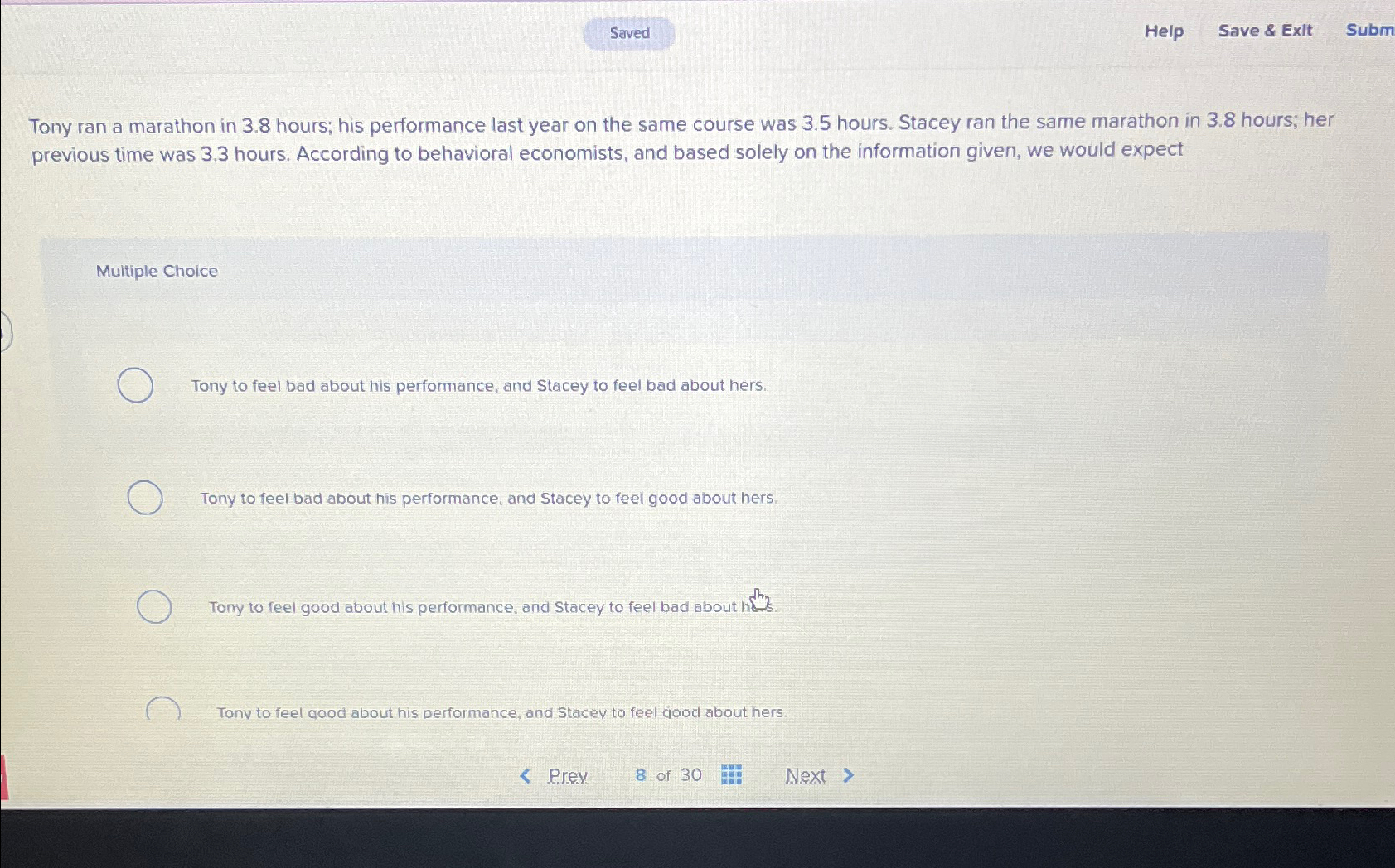  Help Save & Exlt Subm Tony ran a marathon in 3.8