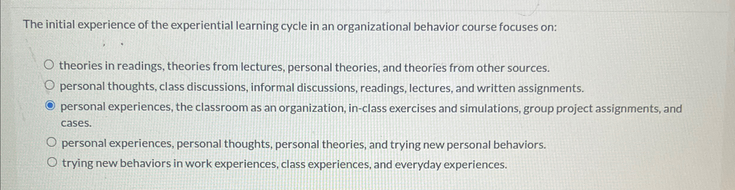  The initial experience of the experiential learning cycle in an organizational