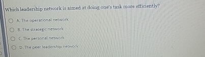  Which leadership network is aimed at doing one's task more efficiently?