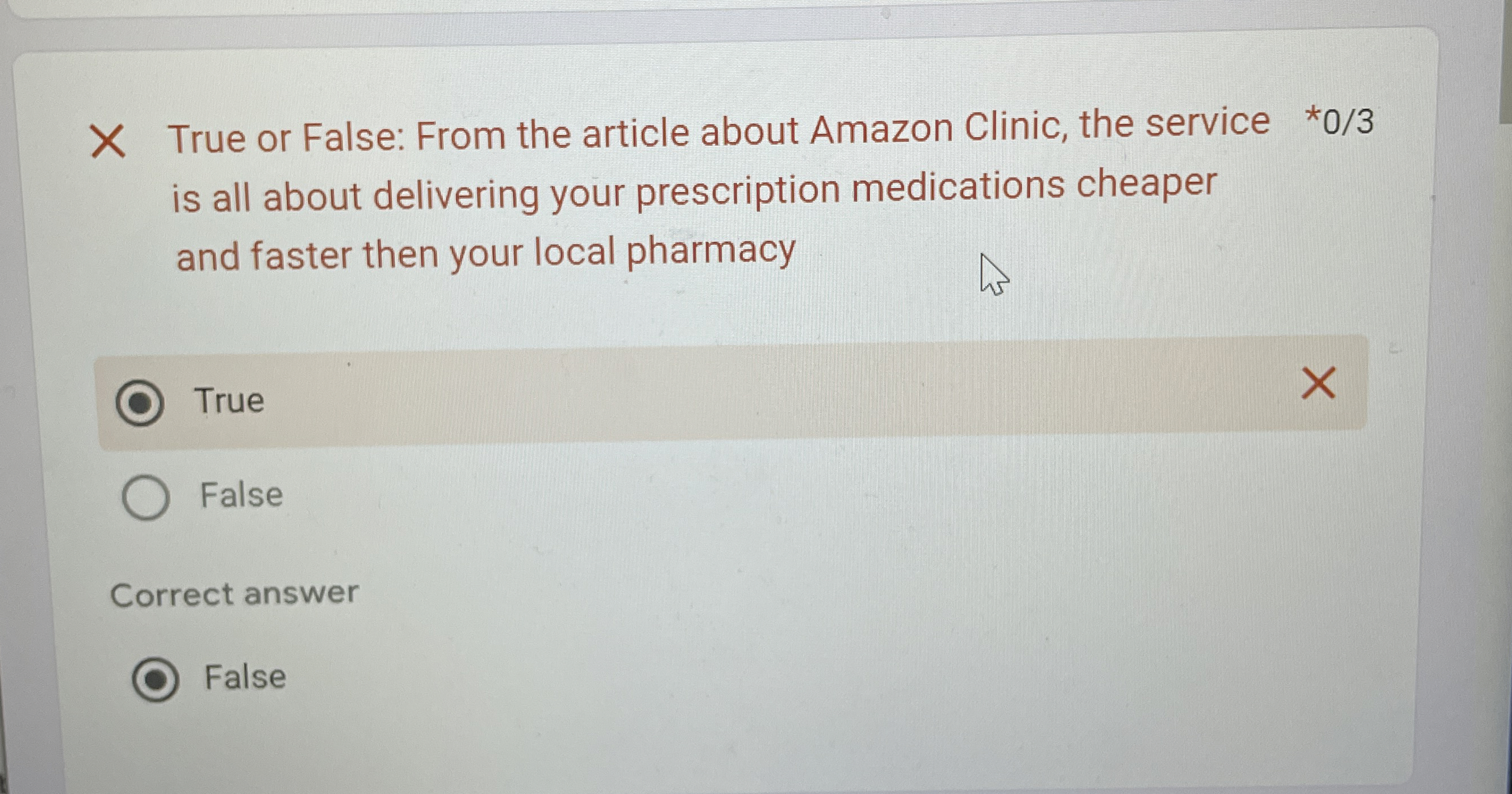  True or False: From the article about Amazon Clinic, the service