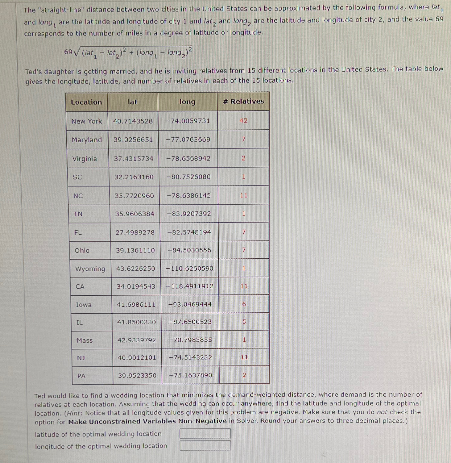  316/17 The "straight-line" distance between two cities in the United States
