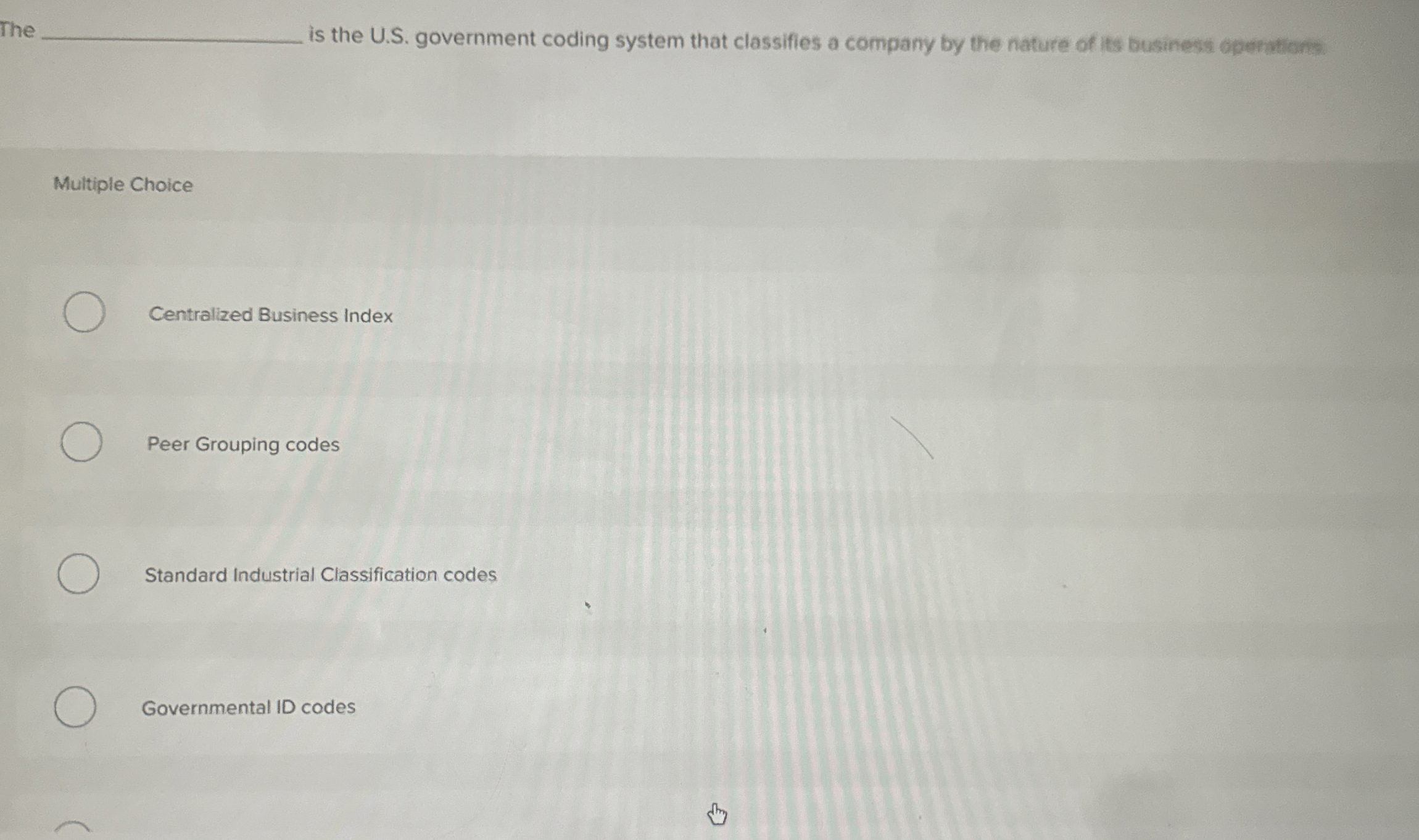  The is the U.S. government coding system that classifies a company