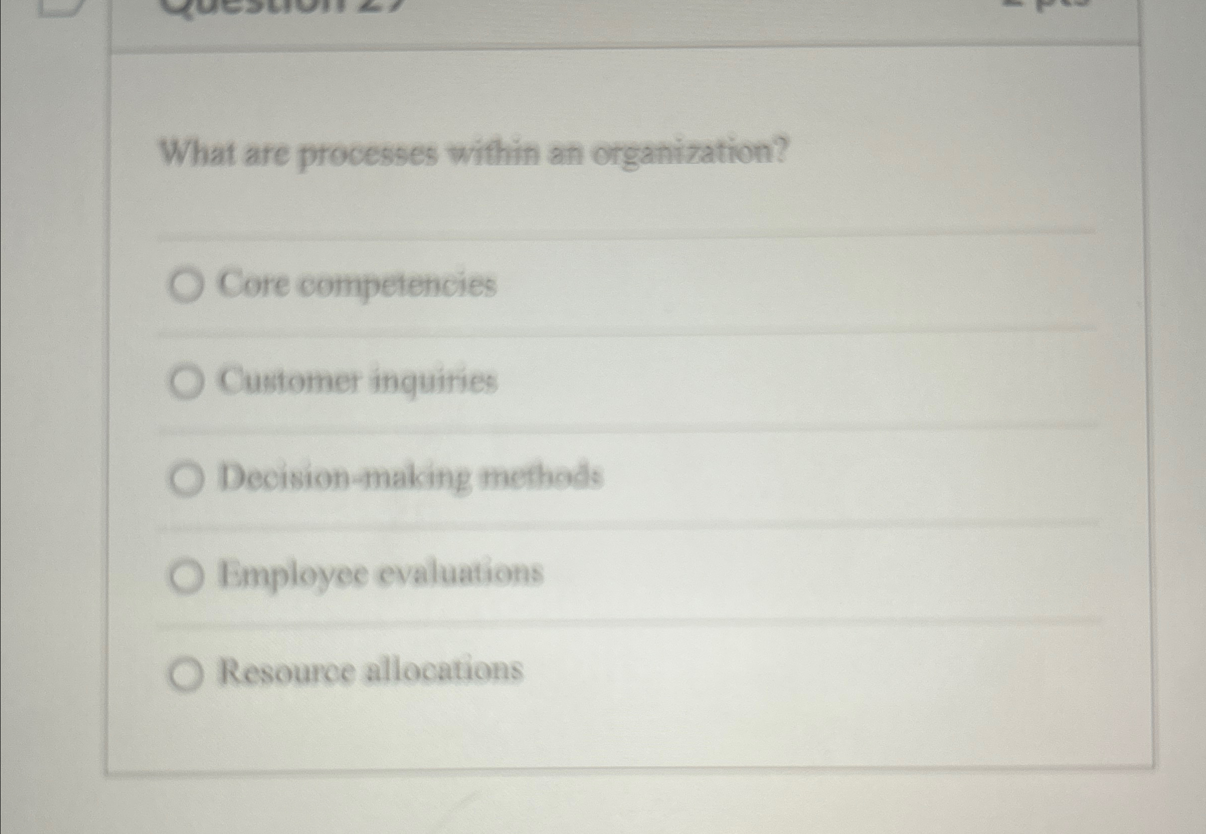  What are processes within an organization? Core competencies Customer inquiries Decision-making
