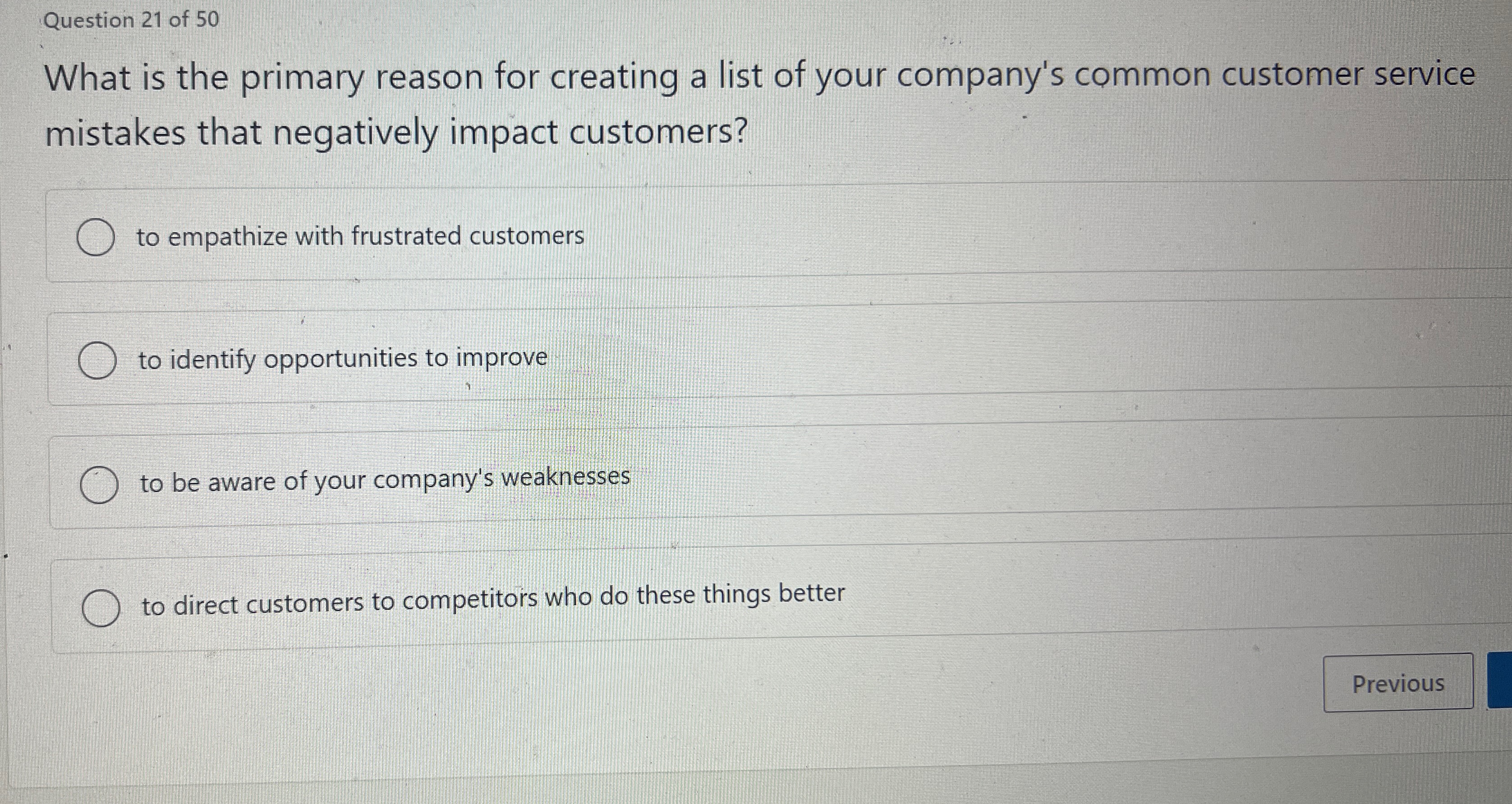  Question 21 of 50 What is the primary reason for creating