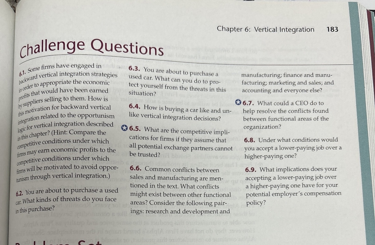  Chapter 6: Vertical Integration 183 challenge Questions 6.1. Some firms have