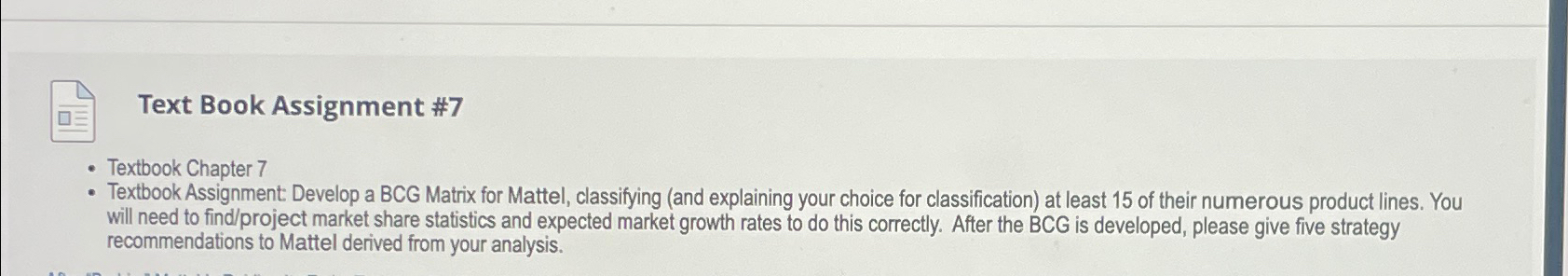  Text Book Assignment #7 Textbook Chapter 7 Textbook Assignment Develop a