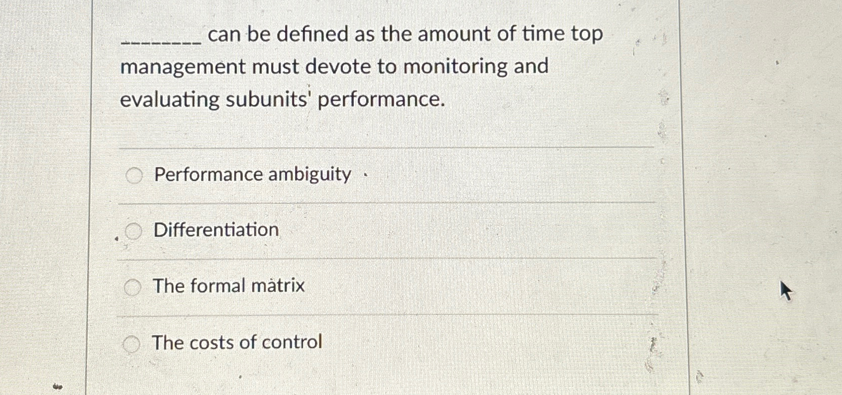  q, can be defined as the amount of time top management